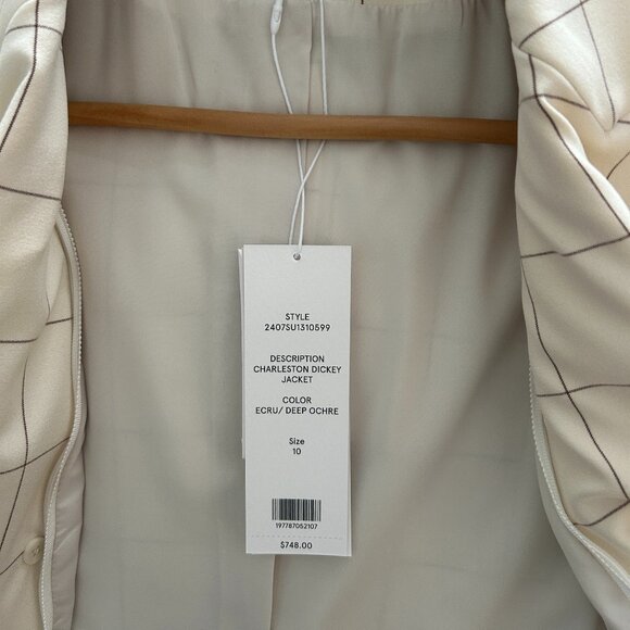 NWT: Veronica Beard Charleston Plaid Double-Breasted Jacket in Ecru Deep Ochre - Picture 7 of 13